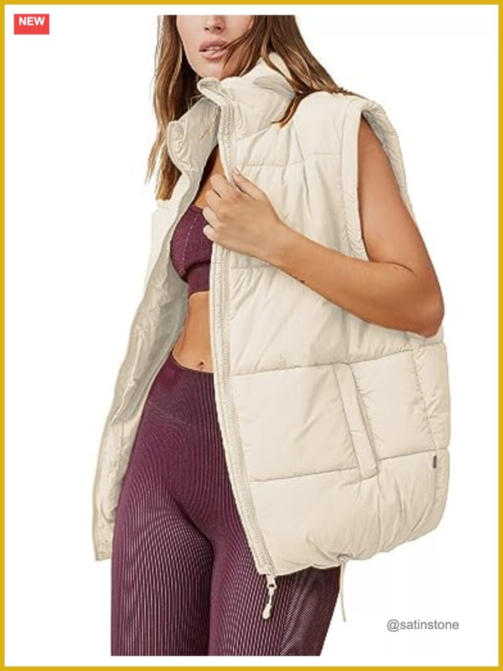 Women's Quilted Puffer Vest Stand Collar Sleeveless Zipper Winter Gilet Jacket - Picture 2 of 6